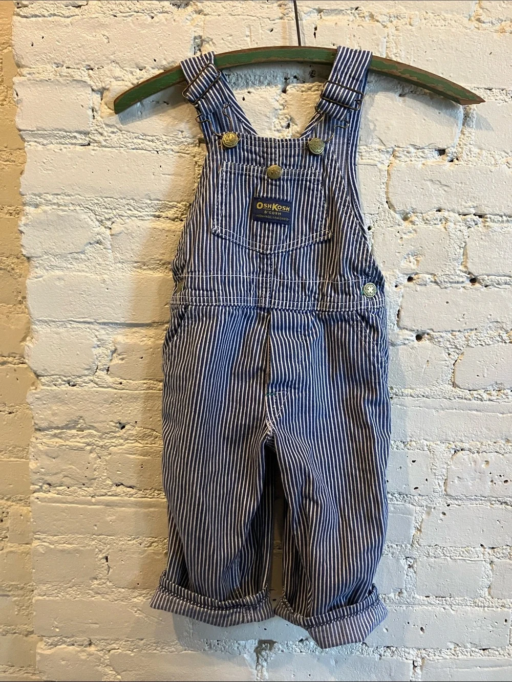 Vintage OshKosh hickory stripe overalls size 3T USA Union made